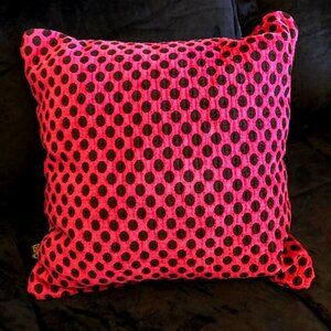 NWT BORGATA Home Accent Pillow 15" Square Chenille Hot Pink\Black Polka Dots